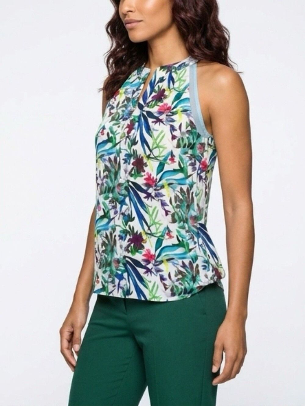 Emma‎ & Olivia Tropical Boho Tank - Floral & Leaf Print Sleeveless Top Medium